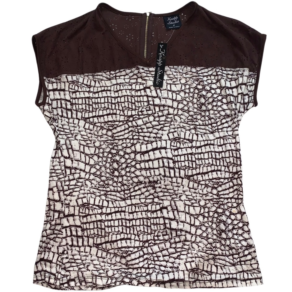 Knapp Studio Brown Giraffe pattern with Eyelets shoulder Top Size S